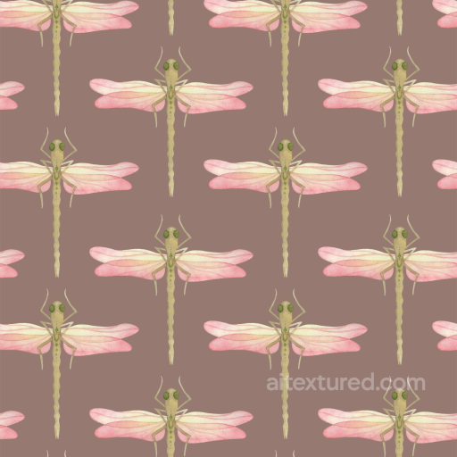 Featuring Soft Brown Background with Watercolor Dragonfly Pattern seamless Dragonfly PBR texture