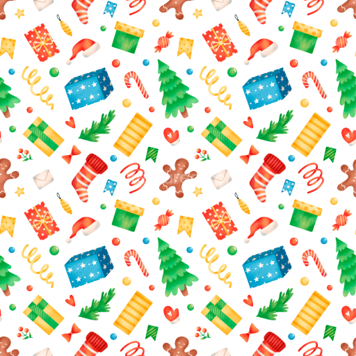 Seamless 3D PBR Christmas digital paper texture with colorful holiday icons