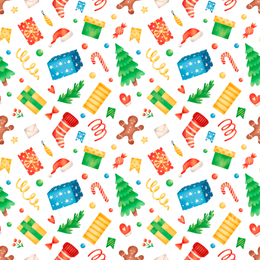 Christmas Digital Paper Texture With Colorful Holiday Icons seamless All Christmas Digital paper PBR texture