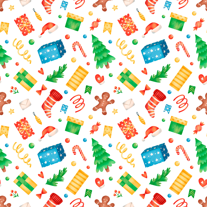 Christmas Digital Paper With Colorful Holiday Icons seamless PBR texture preview