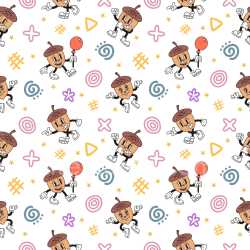 Pattern Bundle - Seamless 3D PBR texture with playful acorn character and colorful doodle pattern texture preview
