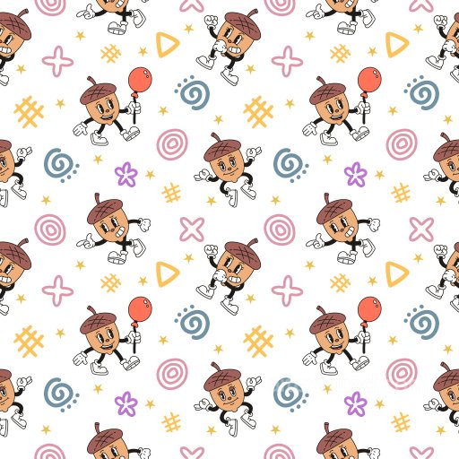 With Playful Acorn Character And Colorful Doodle Pattern seamless Pattern Bundle PBR texture
