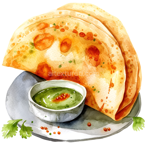 Indian Masala Dosa Breakfast Illustration with Green Chutney and Spices