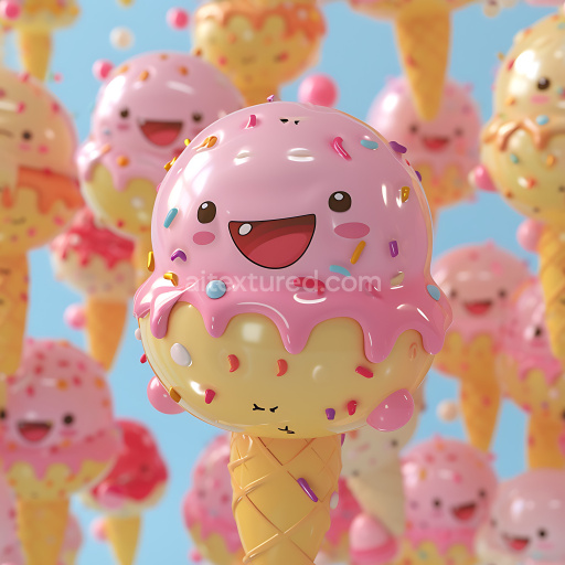 Seamless 3D Inflated Vinyl Ice Cream Balloon PBR Texture with Pink Frosting and Sprinkles