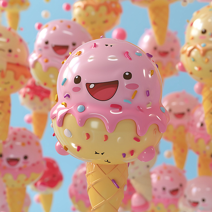 Inflated Vinyl Ice Cream Balloon with Pink Frosting and Sprinkles seamless PBR texture preview