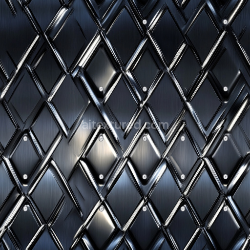Seamless 3D Dark Brushed Steel Diamond Plate PBR Texture with Riveted Pattern