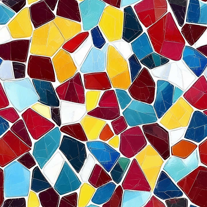 Colorful Ceramic Mosaic with Irregular Tiles and Glossy Finish seamless PBR texture preview