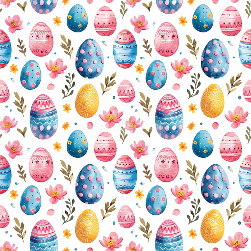 Seamless 3D PBR Texture Featuring Hand-Painted Easter Eggs and Floral Elements