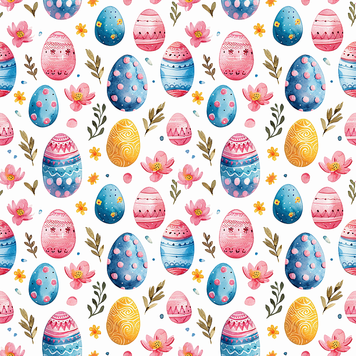 Featuring Hand-Painted Easter Eggs and Floral Elements seamless PBR texture preview