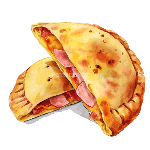 Watercolor Ham and Cheese Calzones Breakfast Illustration