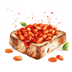 seamless Baked Beans on Toast Breakfast Illustration with Fresh Herbs texture 8k free download PBR