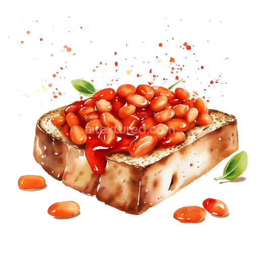 Baked Beans on Toast Breakfast Illustration with Fresh Herbs