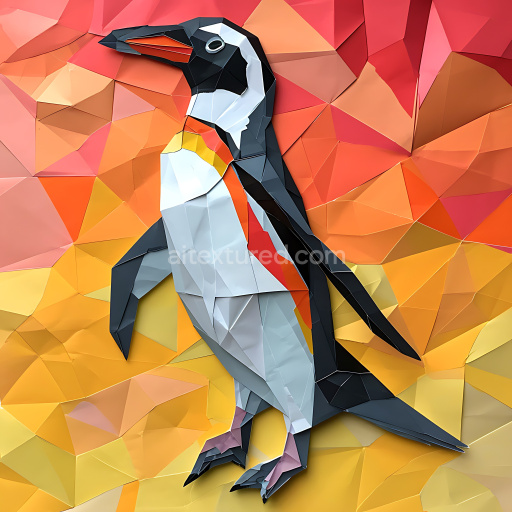 Seamless 3D PBR Texture of Crested Penguin Origami with Geometric Color Blocks