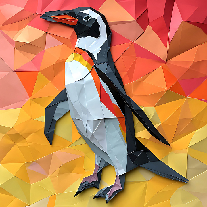 Animal of Crested Penguin Origami with Geometric Color Blocks seamless PBR texture preview