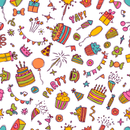 Seamless 3D PBR Birthday Party Pattern Texture with Colorful Celebration Icons