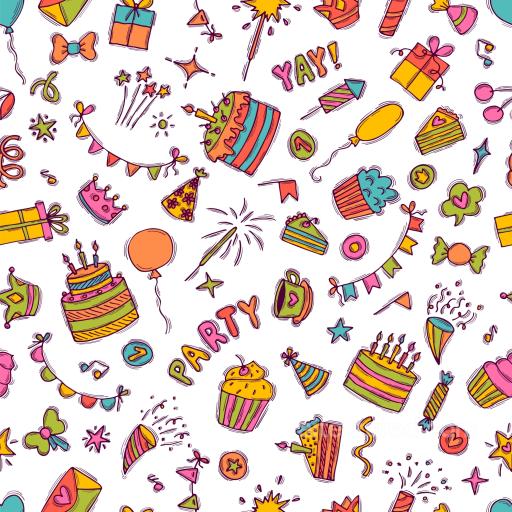 Birthday Party Pattern Texture with Colorful Celebration Icons seamless Birthday PBR texture
