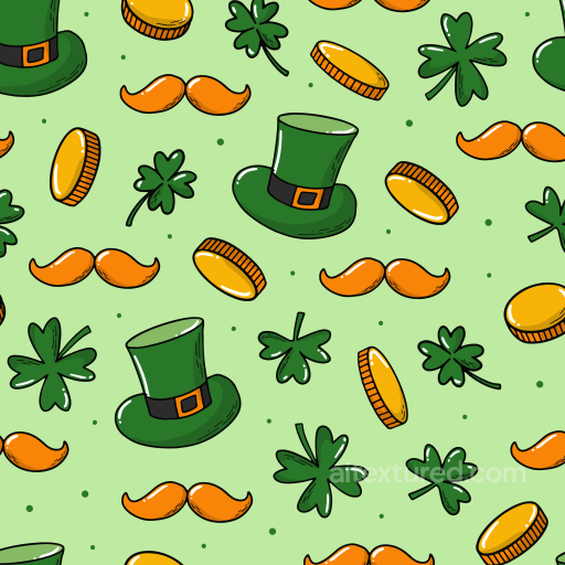 Featuring St Patrick's Green Hats, Shamrocks, Mustaches, and Gold Coins seamless St patrick digital paper bundle PBR texture