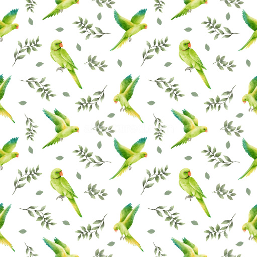 Pattern Bundle - Seamless 3D Pattern PBR Texture Featuring Watercolor Parrots and Leaves on White texture preview