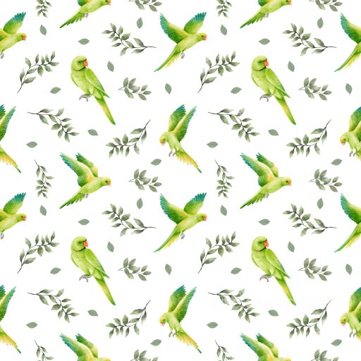 Pattern PBR Texture Featuring Watercolor Parrots and Leaves on White seamless Pattern Bundle PBR texture