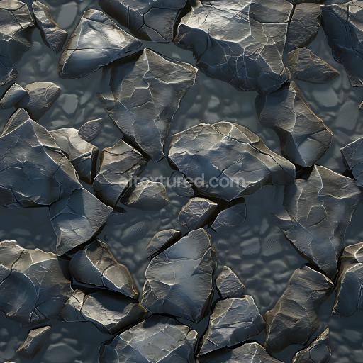 Seamless 3D Broken Stone Slab PBR Texture with Wet Glossy Finish