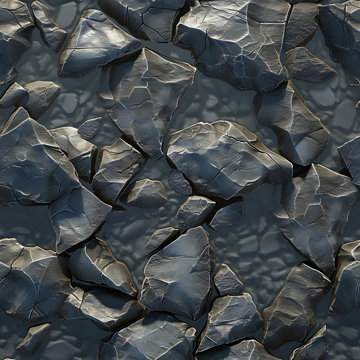 Broken Stone Slab with Wet Glossy Finish seamless PBR texture preview