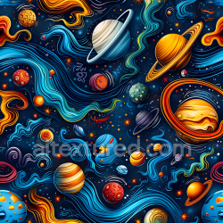 seamless Seamless 3D Space PBR Texture Featuring Vibrant Nebulae and Stylized Planets texture 8k free download PBR