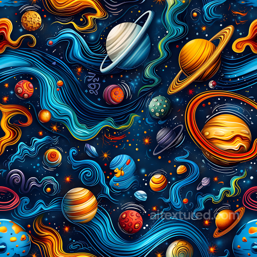 Space PBR Texture Featuring Vibrant Nebulae and Stylized Planets seamless Star, space, planets PBR texture