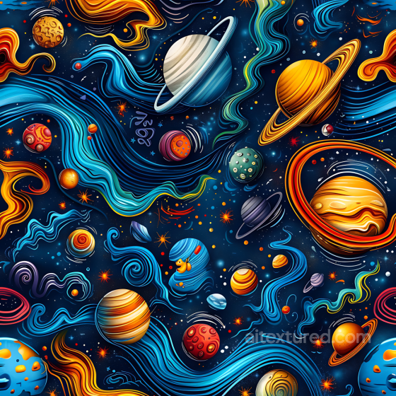 Space PBR Texture Featuring Vibrant Nebulae and Stylized Planets Star, space, planets texture preview