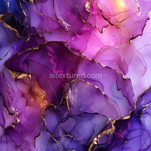 Preview — Seamless 3D Alcohol Ink PBR Texture Featuring Luxurious Purple and Gold Fluid Veining