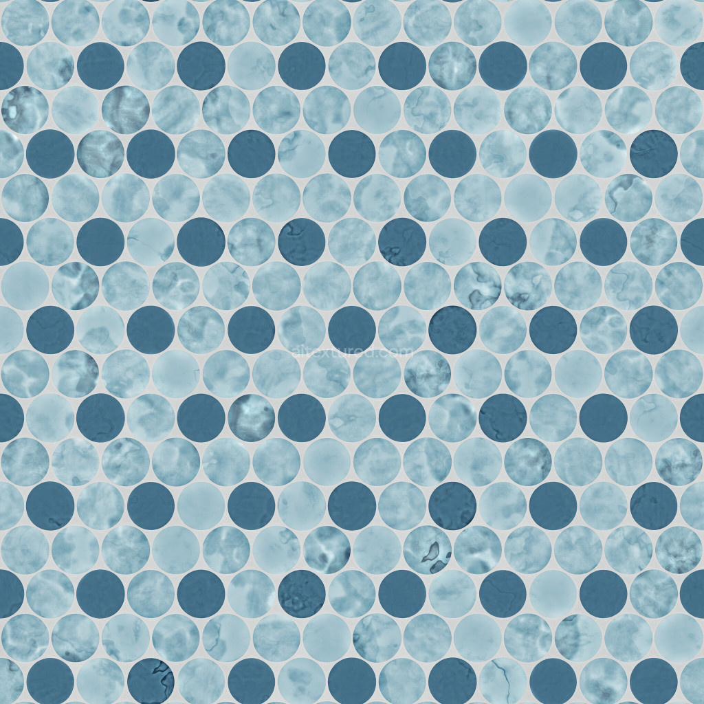 Seamless PBR tiles texture featuring blue round patterns