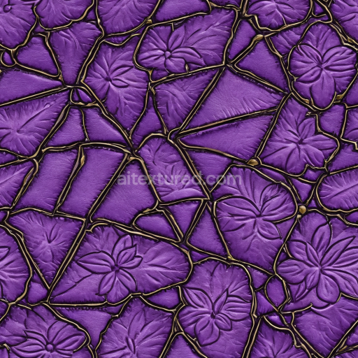 Seamless 3D Embossed Purple Leather PBR Texture with Gold Trim Detailing