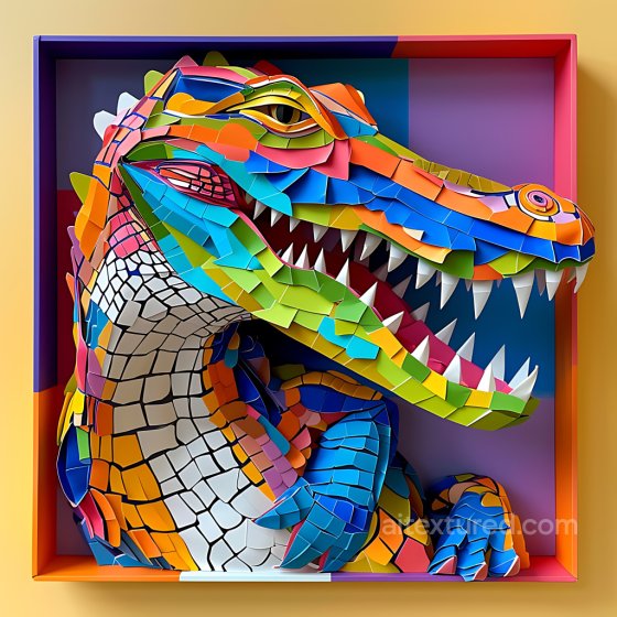 Animal Texture of Colorful Origami-Style Caiman Skin with Detailed Scales Animal texture preview