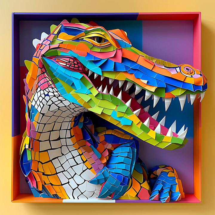 Animal of Colorful Origami-Style Caiman Skin with Detailed Scales seamless PBR texture preview