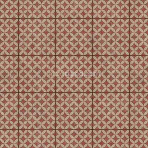 Vintage Red Cement Tiles with Pattern of Overlapping Circles | Free PBR