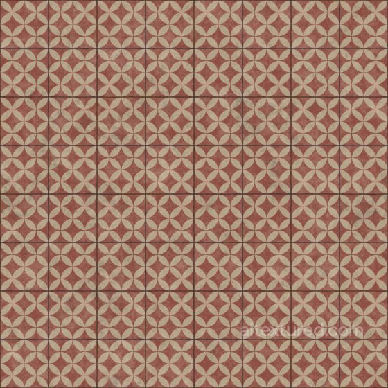 Vintage Red Cement Tiles with Pattern of Overlapping Circles | Free PBR Tile texture preview
