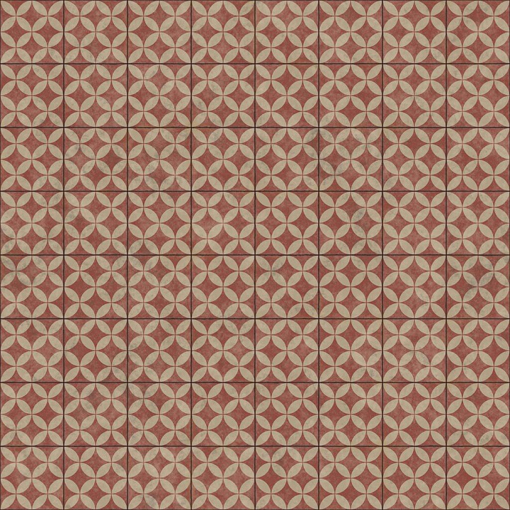 Vintage Red Cement Tiles with Pattern of Overlapping Circles seamless PBR texture preview