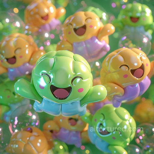 Inflated PBR Texture Featuring Colorful Vinyl Panels with Happy Faces seamless Inflated PBR texture