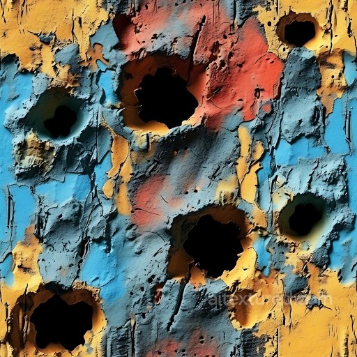 cracked and holed painted metal PBR texture with vibrant color chipping seamless Cracked & Holes PBR texture