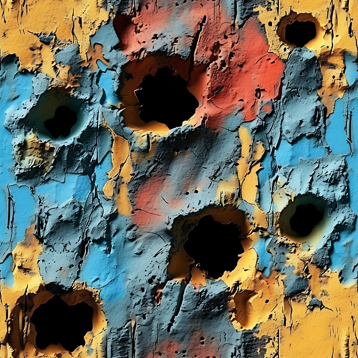 Cracked And Holed Painted Metal With Vibrant Color Chipping seamless PBR texture preview