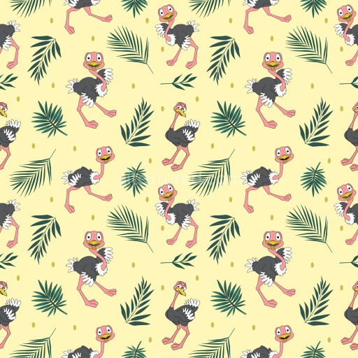 Pattern Bundle - Seamless 3D Pattern PBR Texture with Cartoon Ostrich and Tropical Leaves Motifs texture preview