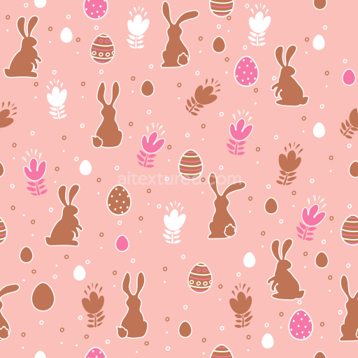 Seamless 3D PBR Texture with Easter Bunny Silhouettes and Colorful Eggs on Soft Pink
