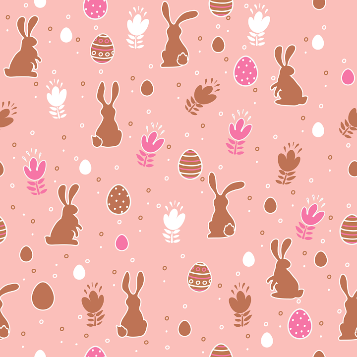 Easter Digital Paper Featuring Bunnies And Floral Motifs seamless PBR texture preview