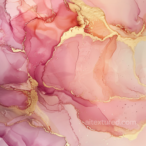 Alcohol Ink PBR Texture Featuring Pink Tones with Gold Marbling and Fluid Veins seamless Alcohol ink PBR texture