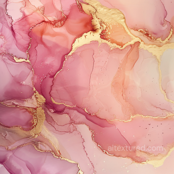 Alcohol Ink PBR Texture Featuring Pink Tones with Gold Marbling and Fluid Veins Alcohol ink texture preview