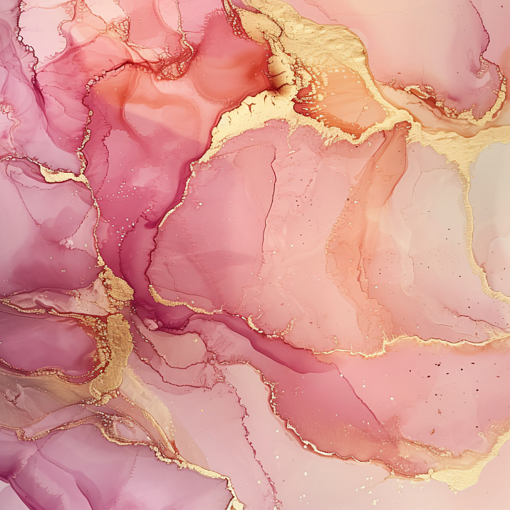 Alcohol Ink Featuring Pink Tones with Gold Marbling and Fluid Veins seamless PBR texture preview