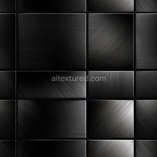 Seamless 3D Black Brushed Steel Tile PBR Texture with Varied Grain Patterns
