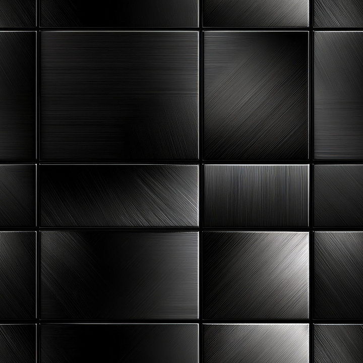 Black Brushed Steel Tile with Varied Grain Patterns seamless PBR texture preview