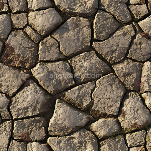 Seamless 3D Weathered Stone Ground PBR Texture with Natural Cracks and Moss Detailing