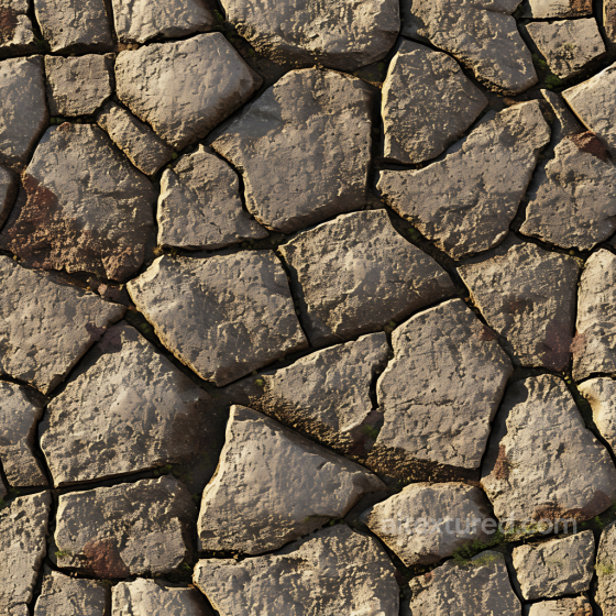 Weathered Stone Ground PBR Texture with Natural Cracks and Moss Detailing Stone texture preview