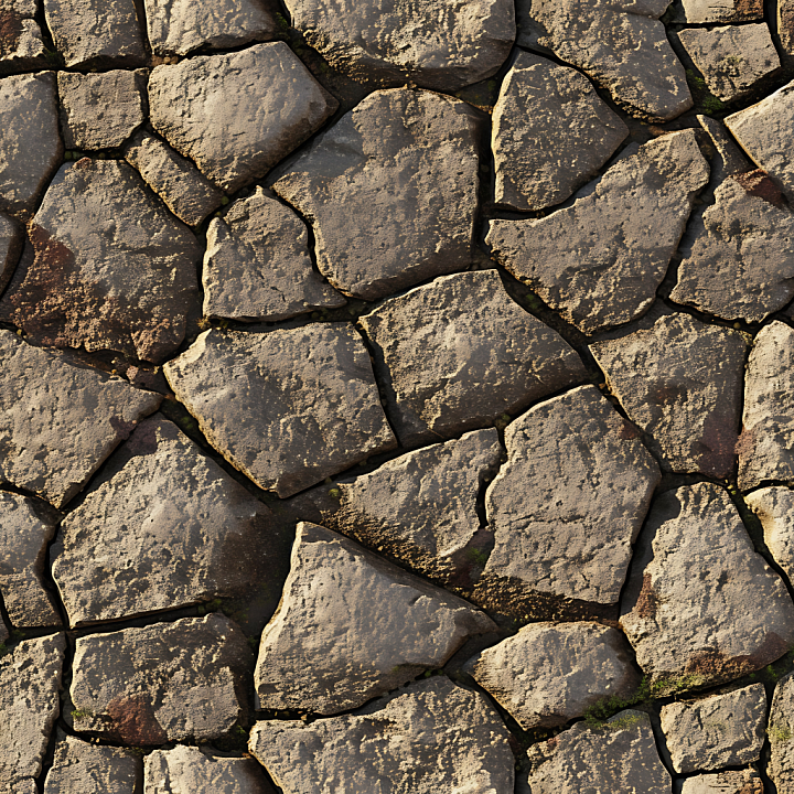 Weathered Stone Ground with Natural Cracks and Moss Detailing seamless PBR texture preview